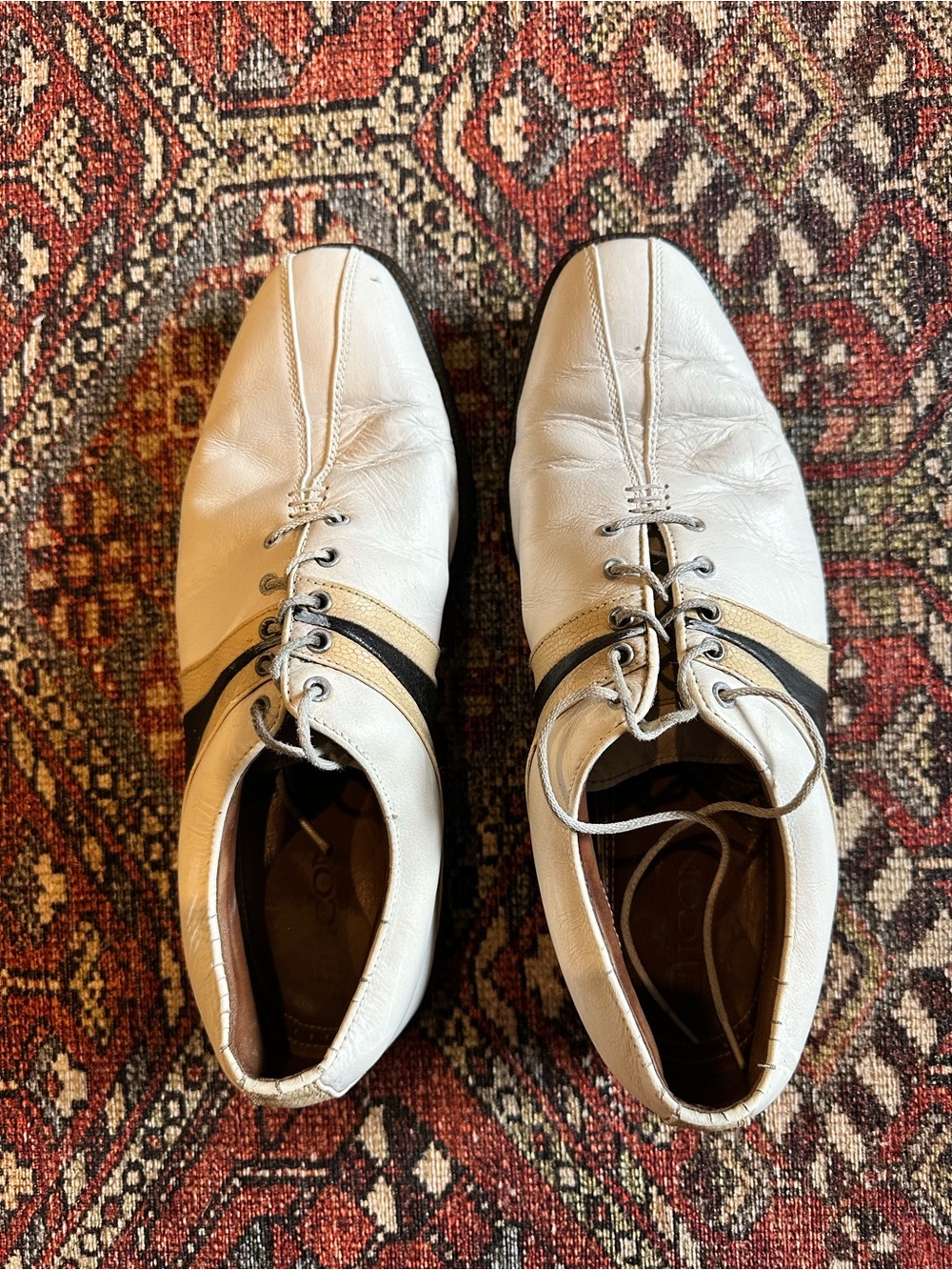 FootJoy Icon Men's Golf Shoes White Beige Black Stripe Leather Size 10W